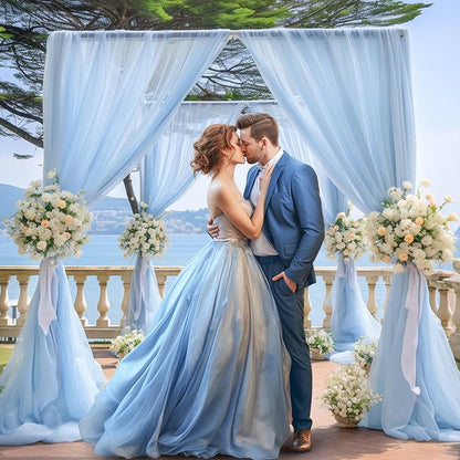 10x10 Blue Tulle Backdrop Curtains for Parties, Sheer Backdrop Curtain Wedding Photo Background Drapes for Baby Shower Photography Birthday Party