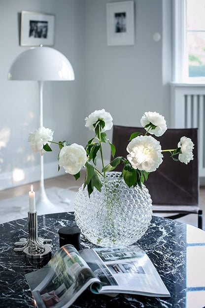 Magcolor Small Glass Round Vase for Weddings,Ribbed Crystal Glass Vase,Events, Decorating, Arrangements, Flowers, Office or Home Décor, Pack of 1 (6.9“ Tall 6.9“ Wide)