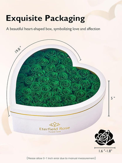 Eterfield 47 Forever Flowers in Heart Shape Box, Preserved Roses That Last a Year Preserved Flowers Birthday Gifts for Her Mom Women Wife Anniversary Valentines Day Mothers Day Christmas, Green