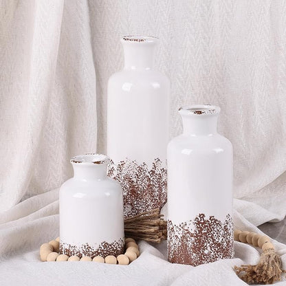 Ceramic Vase Set of 3 - Modern Decorative Vases for Home Decor, Rustic Farmhouse Boho Vases for Living Room, Mantel, Dining Table, Bookshelf, Kitchen or Entryway Decoration
