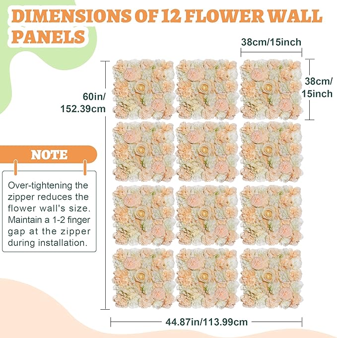YOUMEHOME Champagne Flower Backdrop - Artificial Flower Wall Panel 12packs Rose Wall Backdrop for Birthday Party Wedding Background Shop Photo Arrangement Decor