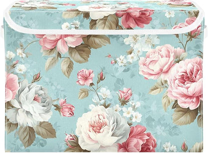 susiyo Cute Floral Pattern Storage Bins with Lids and Carrying Handle Foldable Storage Boxes Organizer Containers Baskets Cube Shelf organizers for Clothes Toys Office