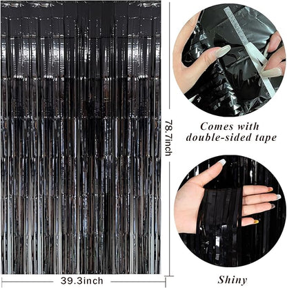 Black Party Streamers Foil Fringe Backdrop Curtains Tinsel Streamers Birthday Party Decorations Fringe Backdrop for Birthday Party Graduation Bridal Shower