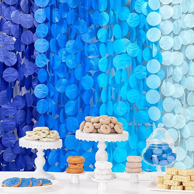PinkBlume 205 Ft Blue Party Decorations Ombre Navy Circle Dot Backdrop Streamer Royal Tissue Paper Polka Hanging Garland for Birthday Graduation Wedding Under The Sea Nautical Ahoy Achor