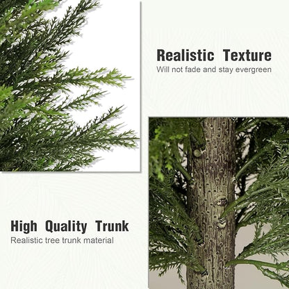 4FT Artificial Cedar Trees Set of 2, Realistic Faux Evergreen Topiary Bushes Plants, Outdoor Potted Fake Cypress Shrubs for Front Porch Garden Home Living Room Decor