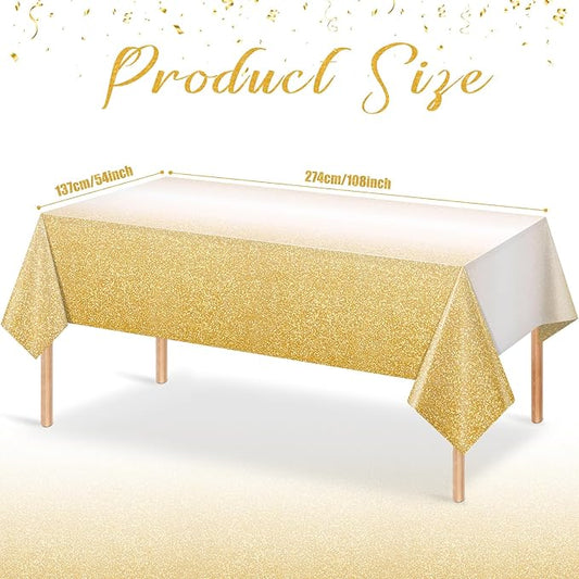 6 Pack Ombre Gold Plastic Tablecloth for Parties, Gradient Yellow Gold Disposable Tablecloths for Rectangle Tables, Light Gold Sprinkle Table Cover for Wedding Birthday Anniversary Party, 54 x 108Inch