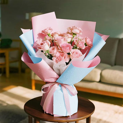 WRAPAHOLIC 20 Sheets Flower Wrapping Paper - 22.4 x 22.4 inch Pink Blue Color Water-Resistant Floral Bouquet Wrapping Paper, Florist Supplies Packaging for Wedding Birthday Gift DIY