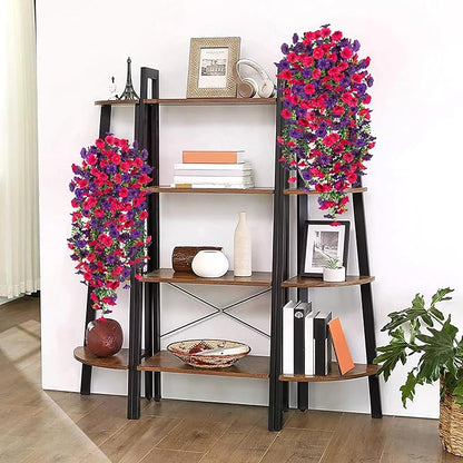 Artificial Hanging Flowers for Outdoor, 2pcs Fake Plants Long Vine Morning Glory Eucalyptus, Spring Summer UV Resistant Realistic Faux Greenery Indoor Outside Patio Porch Garden Decor, Rose Purple