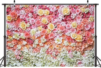7 x 5 ft Flower Backdrop for Photography Pink Floral Flowers Girls Birthday Baby Shower Mother's Day Wedding Photo Background Cake Table Decoration Supplies Studio Props Banner
