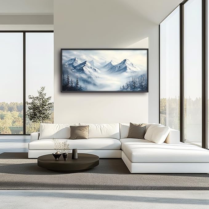 Snow Mountain Large Wall Art Framed Wall Decor for Living Room, Mountains Pictures Oversized Canvas Print Painting Modern Extra Large Framed Artwork for Bedroom Office Home Decor 60"x30"