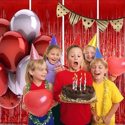 Keyali 4 Pack 3.3 * 8.3 ft Foil Curtain Metallic Tinsel Fringe Curtains Photo Booth Props Backdrop for Birthday Wedding Engagement Baby Shower Christmas Holiday Celebration Partyl,Red