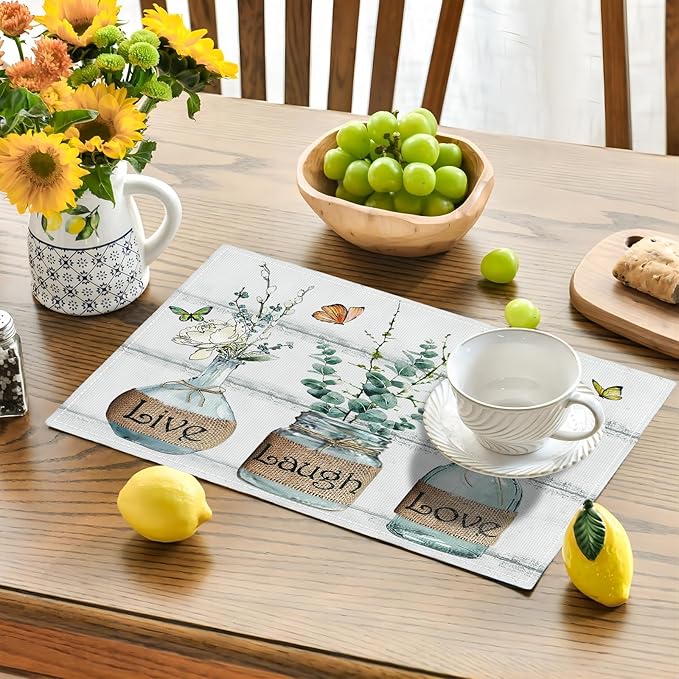Eucalyptus Placemats Set of 4 Farmhouse Green Botanical Table Mats Washable Place mats for Home Party Indoor Kitchen Dining Table Decoration 12x18 Inch