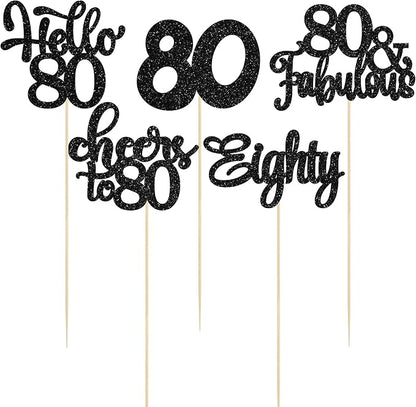 Gyufise 15Pcs 80th Birthday Centerpiece Sticks Eighty Happy 80th Table Flower Centerpieces Sticks Cheers to 80 Floral Decorations for 80th Birthday Party Centerpieces Supplies Black