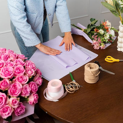 WRAPAHOLIC 20 Sheets Flower Wrapping Paper - 22.4 x 22.4 inch Pure Light Purple Water-Resistant Floral Bouquet Wrapping Paper, Florist Supplies Packaging Paper for Wedding Birthday Gift DIY