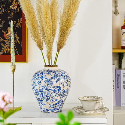 Sungmor Vintage Ceramic Flower Vase - 9.4 Inch Retro Ice Cracked Glaze Chinoiserie Vase, Rustic Farmhouse Home Décor Accent for Dried Flowers, Greenery - Table Centerpieces, Shelf, Mantel Decor