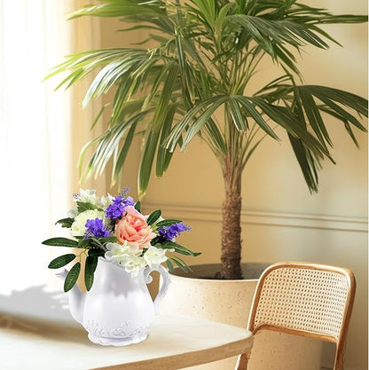 Artificial Flowers in Teapot Vase,Centerpieces Coffee Table Decor,Artificial Flower Arrangement for Home Party Office Wedding Kitchen Room