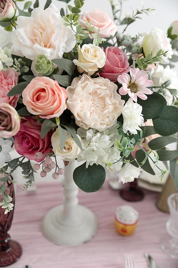YYHUAWU Artificial Flowers Combo Set Fake Flower Leaf Box with Stems for DIY Wedding Bouquets Centerpieces Arrangements Baby Shower Party Home Decorations