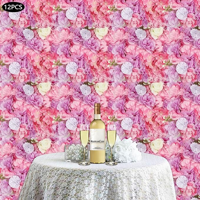 15"x 15" Artificial Flower Wall Panels,Flower Wall Mat Silk Flower Panels for Outdoor Garden Backyard Fence Fence Privacy Screen and Indoor Wall Decor(12Pcs White,Style 3)