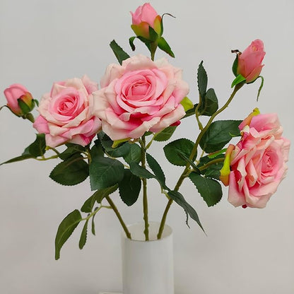 ATFL Fake Pink Roses Flowers, 6 Pcs Faux Silk Real Touch Moisturizing Artificial Pink Rose Flowers for Decoration DIY, Wedding Party, Home Office Decoration and Dining Table Centerpiece (6, Pink)