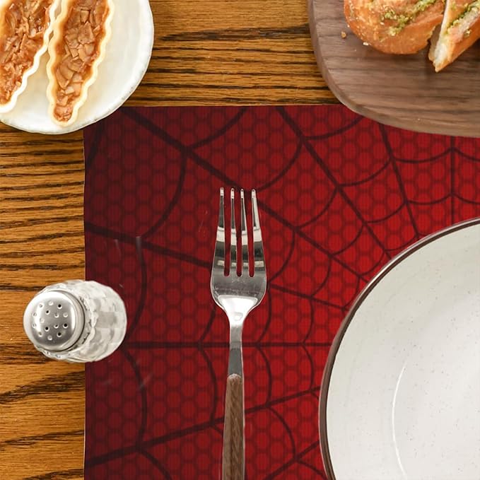 Placemats Set of 4 Red Spider Web Table Mats Linen Place Mats for Dining Kitchen Country Camp Farmhouse Decor 12x18 Inch