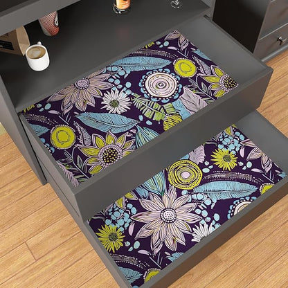 Purple Boho Wallpaper Peel and Stick,Vintage Yellow Floral Contact Paper 17.5" x 393", Botanical Flowers Retro Absract Wall Paper Self Adhesive Removable Waterproof for Walls Shelves Cabinet Table