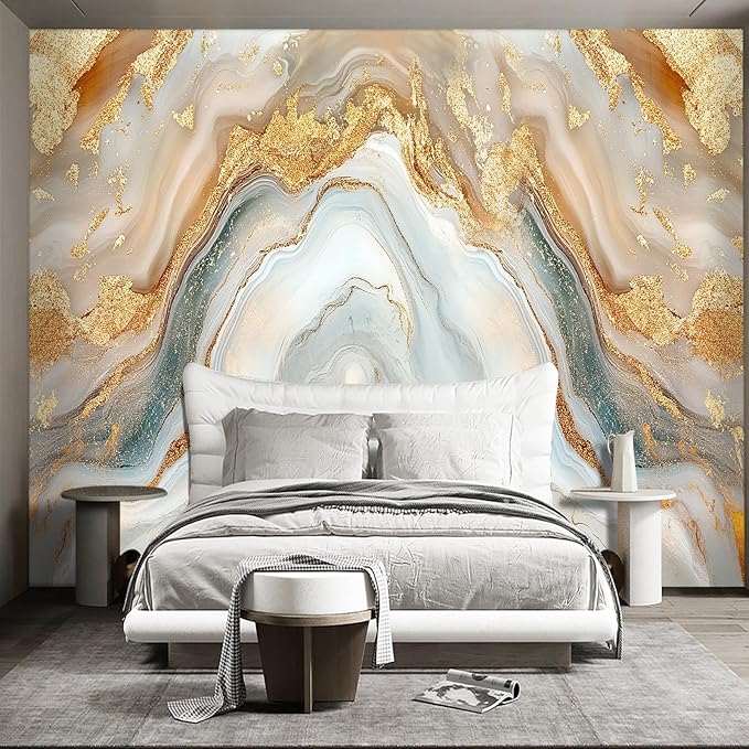 Golden Marble Peel and Stick Wallpaper Abstract Wall murals for Bedroom Living Room - 85"x118"