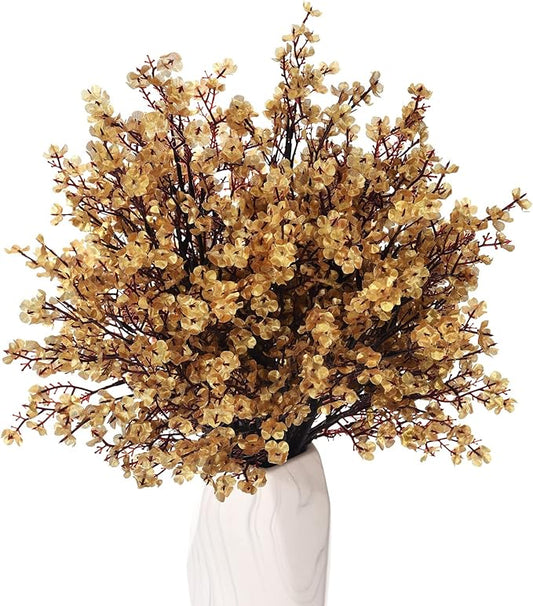 15PCS Artificial Baby Breath Flowers Fake Silk Real Touch DIY Floral Bouquets Decor Wedding Party Decoration Arrangements-Gold