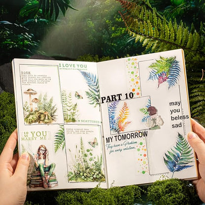 Fern Plant-Themed PET Sticker Set, 120Pcs Botanical Stickers for Scrapbooking, Journaling, Junk Journal Supplies, and DIY Crafts