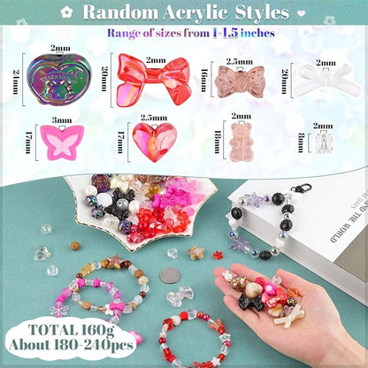 Assorted 210-270PCS Acrylic Beads for Bracelet Making, Bow Candy Heart Gummy Bear Kawaii Bracelet Charms,Cute Beads for Jewelry Making DIY Necklace Keychain Phone Charm Christmas Gift