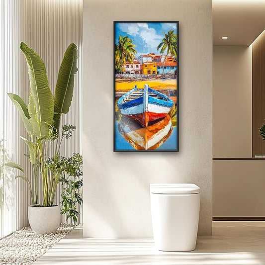 Colorful Boat Wall Art Large Tropical Coastal beach Pictures Wall Decor nautical seaside Canvas Prints Graffiti summer vacation painting Framed Artwork for bathroom Bedroom Living Room 30"x60"