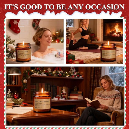 Christmas Candles for Home Scented, 6 x 3.5 oz Soy Wax & 150 Hours Long Lasting Fall Winter Candles Sets, Gifts for Women Birthday Thanksgiving Day Merry Christmas | Apple Cinnamon Pumpkin Spice|