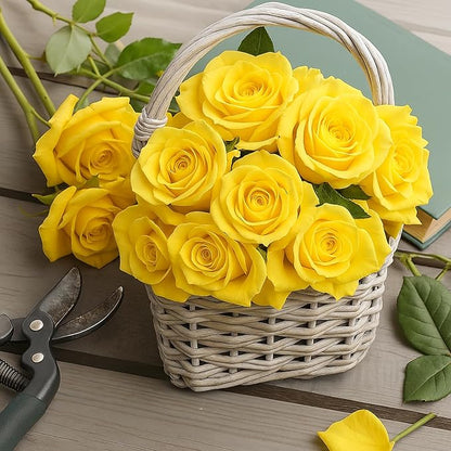 Yellow Roses Artificial Flowers 15 PCS, Fake Roses Silk Flowers with Long Stems, Faux Rose for Wedding Centerpieces, Home Decor, Indoor Floral Arrangements, Party Decor, DIY Bouquet (Yellow)