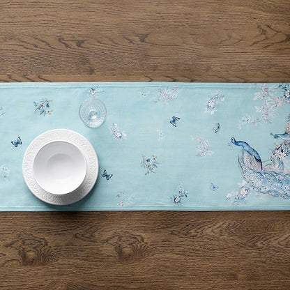 Maison d' Hermine Tablerunners 100% Combed Cotton Premium Table Runner Decorative Table Cover, Kitchen, Parties, Peacock Utopia - Pastel Turquoise, Double Layer - (14.5"x108")