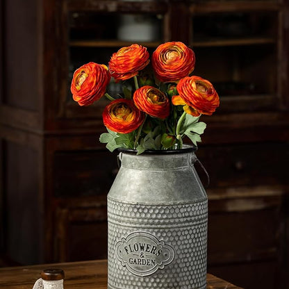 Artificial Ranunculus Flowers with Real Touch Stem, Silk Ranunculus Flowers (Orange, 6pcs)