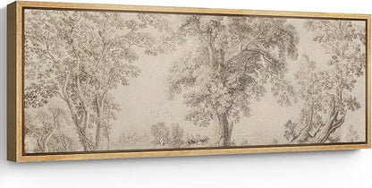 SIGNFORD Large Framed Canvas Print Wall Art Vintage Arboreal Trees in an Etching Illustrations Modern Art Relax/Calm Warm for Living Room, Bedroom, Office - 60"x20"