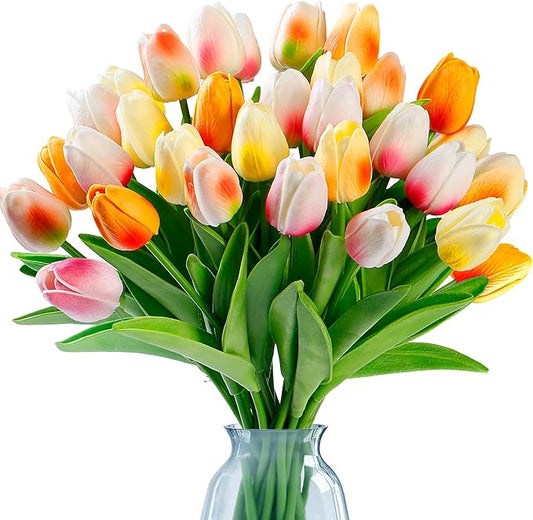 Sggvecsy 15 Pcs Fake Tulips Artificial Flowers Real Touch PU Faux Flowers Tulip Stems for Wedding Floral Arrangement Spring Bouquet Home Party Office Decorations for Mother's Day (Multi Colors)