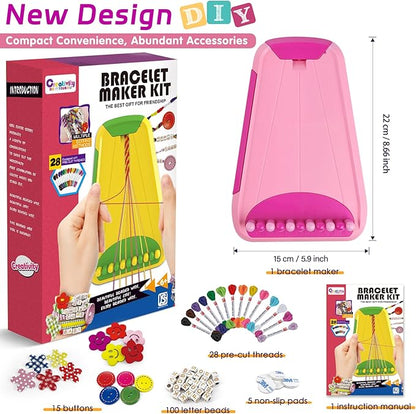 Maynacs Arts and Crafts for Kids Ages 8-12,Friendship Bracelet Making Kit for Girl,Kids Jewelry Making Kit with 28 Pre-Cut Threads,Christmas Birthday Gifts for Ages 6 7 8 9 10 11 12 Year Old Pink