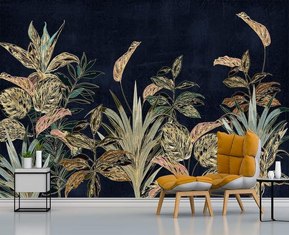 Tropical Plant Flowers and Leaves Wallpaper for Bedroom 137" x 100"