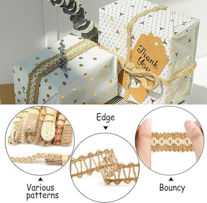 VGOODALL 9 Rolls Jute Ribbons Lace Craft Ribbon 18 Meters for Crafts Wraping Gifts Party Holiday and Rustic Wedding Decorations