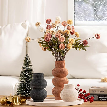 Ceramic Vase Home Table Decor - Flower Vase Set of 3 Living Room Kitchen Decorations Farmhouse Modern Rustic Vases Decorative Centerpiece for Shelf Bedroom Office Bathroom Dining Coffee Desk