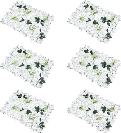 15.74"x 23.62" Artificial Flower Wall Panels,Flower Wall Mat Silk Flower Panels for Outdoor Garden Backyard Fence Fence Privacy Screen and Indoor Wall Decor (6Pcs White)