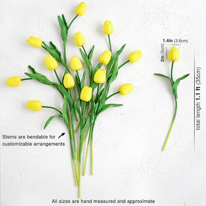FiveSeasonStuff Real Touch Tulips Artificial Flowers – 15 Stems Faux Tulip Bouquet in Gift Box for Wedding, Home Decor, Party, Floral Arrangements (Candle Glow Yellow)