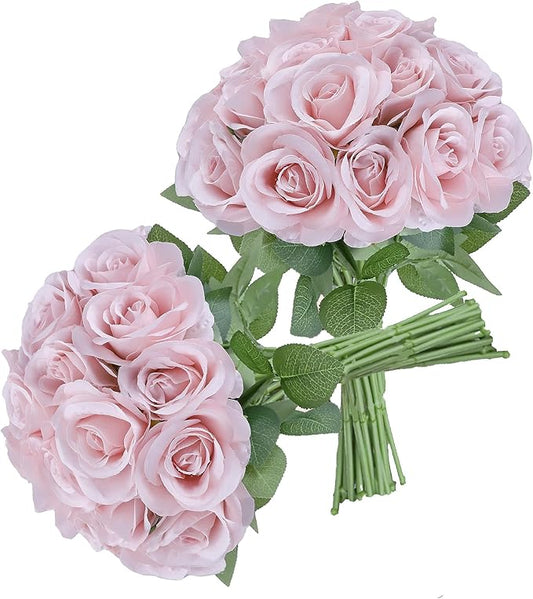 30pcs Roses Artificial Flowers Real Touch Fake Flowers with Long Stems Silk Flowers for Wedding Bouquet Centerpices Decorations Party Bridal Baby Shower Home Decor (Dusty Pink)