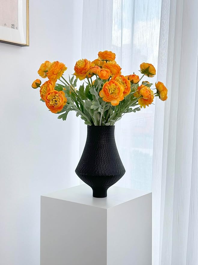 7 pcs Orange Peonies Artificial Flowers, Fake Ranunculus for for vase, Fake Silk Flowers for Home Table Centerpiece Office Desk Farmhouse Kitchen Dining Coffee Table Decoration (Light Orange)