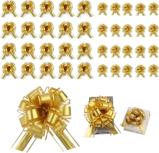 40 Pieces 6 Inches and 3 Inches Pull Bow Wrapping Pull Bow Ribbon Pull Bows for Wedding Baskets,Large Bows for Presents. (Gold)