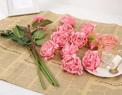 IPOPU Pink Roses Artificial Flowers 12PCS Pink Fake Roses Dried Silk Flowers with Single Stems Faux Rose Realistic Pink Flower Centerpieces for Tables Wedding Bouquet Floral Arrangements