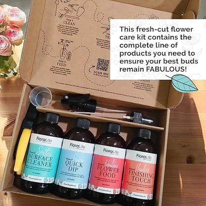 FloraLife Fresh-Cut Flowers Care Kit - Nutrition, Hydration, & Cleaning Solution with Cutting Shears