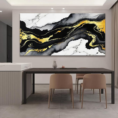 TAIJXAGSG Large Abstract Wall Art Canvas Art Wall Decor Marble Texture Black And Gold Wall Art Canvas Picture Painting Artwork For Bedroom Dinning Room Modern Home Wall Decor 29 x 58 In