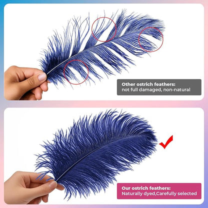 Piokio 20pcs Natural Navy Blue Ostrich Feathers 10-12 inch (25-30cm) Bulk Feathers for Home Decoration and DIY Clothing and DIY Clothes Decoration, Gatsby Decorations