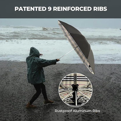 Compact Inverted Travel Umbrella, Automatic Open Close, 9-Rib 46 Inch Windproof Umbrella, Waterproof UPF 50+, Portable Umbrellas for Men, Women, Travel, and Daily Use